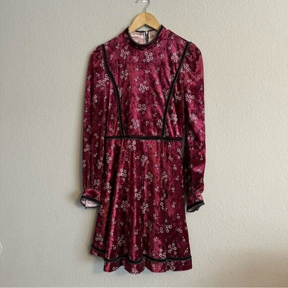Highly Preppy Red Velvet Lace Dress Sz S Romantic Gothic Vampirecore Regencycore - Picture 3 of 14